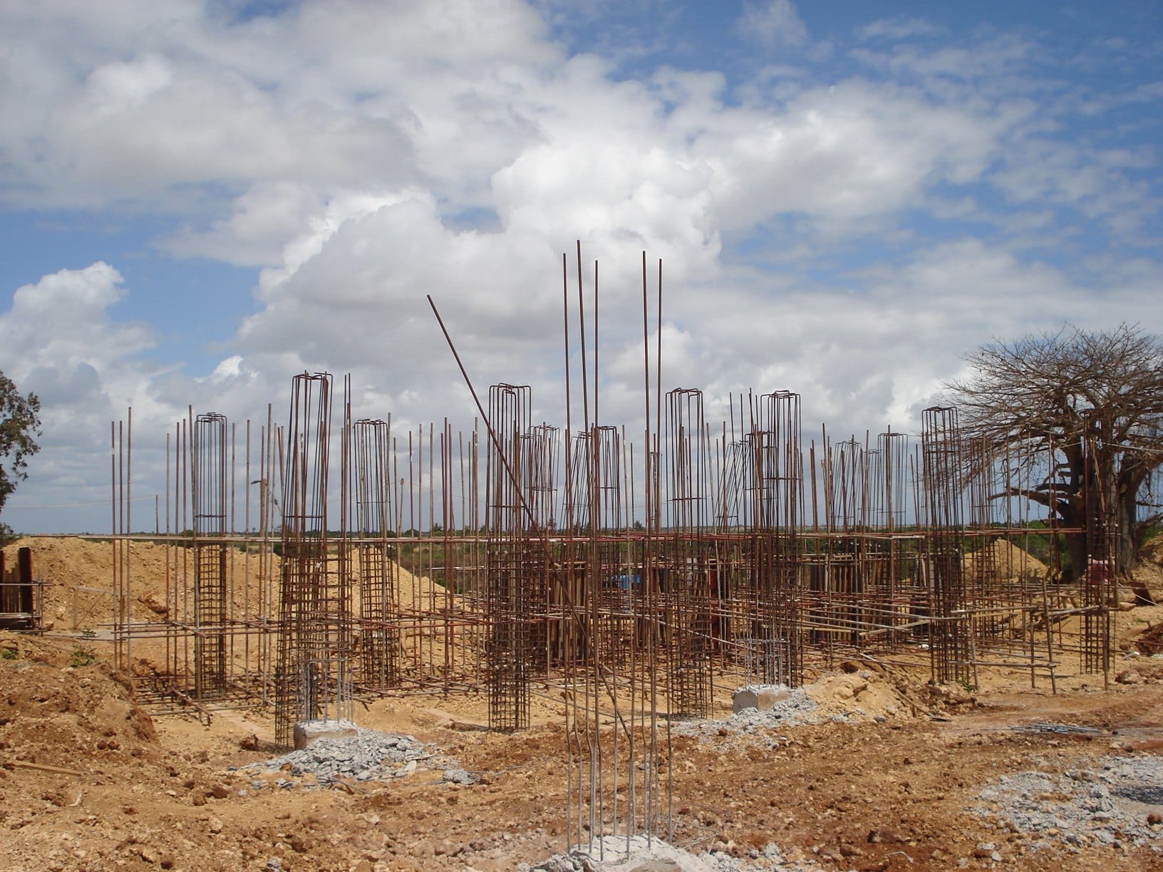 Building construction site with reinforcement works