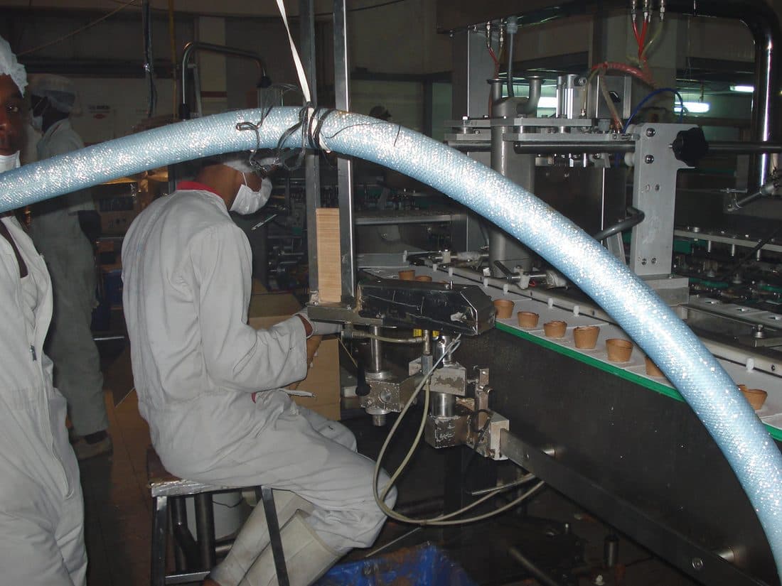Factory worker on a packaging line